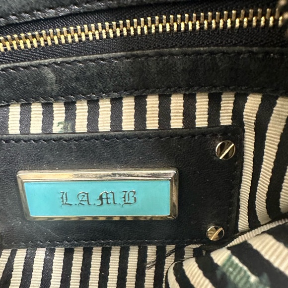 L.A.M.B. Y2K Vintage Black Leather Tan White Stripe Shoulder Bag - Picture 6 of 12